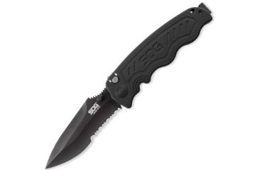 Image of SOG Specialty Knives &amp; Tools Zoom Mini Folding Knife,3.15in,Black Handle,Black Tanto ComboEdge w/Clip,Box SOGZM1006-BX