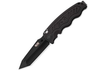 Image of SOG Specialty Knives &amp; Tools Zoom Mini Folding Knife,3.15in,Black Handle,Black Tanto Plain w/Clip,Box SOGZM1004-BX