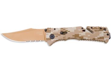 Image of SOG Trident Knife w/ PS Fold, 3.75in. Steel Blade and Desert Camo Green Handle, Copper TiNi Finish, TF5-CP