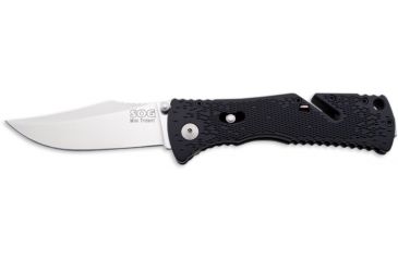 Image of SOG Trident Mini Knife w/ SE Fold 3.15in. Steel Blade and GRN Grooved Handle, Satin Finish, Black TF22-CP