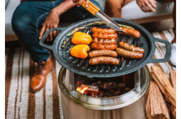 Image of Solo Stove Bonfire Cast Iron Grill Top and Hub, Stainless Steel, Cast Iron Black, Medium, SSBON-COOKING-BUNDLE