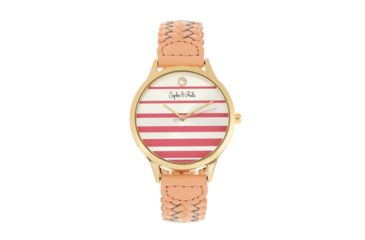 Image of Sophie And Freda Sophie &amp; Freda Tucson Leather Band Watches w/ Swarovski Crystals - Women's, Gold/Coral, One Size, SAFSF4503