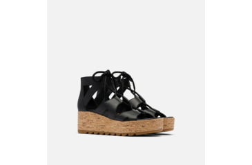 Image of Sorel Cameron Flatform Lace Wedge Sandals Leather - Womens, Black/Gum 2, 9 US, 1981631-010-9