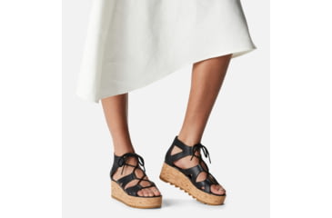Image of Sorel Cameron Flatform Lace Wedge Sandals Leather - Womens, Black/Gum 2, 9 US, 1981631-010-9