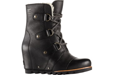 Image of Sorel Joan Of Arctic Wedge Mid Shearling Casual Boot - Women's-Black/Ancient Fossil-Medium-11