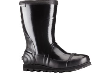 Image of Sorel Joan Rain Short Gloss Rubber Boot - Women's-Black/Sea Salt-Medium-7.5