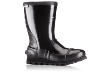 Image of Sorel Joan Rain Short Gloss Rubber Boot, Womens, Black/Sea Salt, 5 US, 1757541010-5