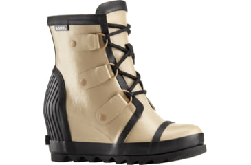 Image of Sorel Joan Rain Wedge Felt Rubber Boot - Women's-Beach/Black-Medium-11