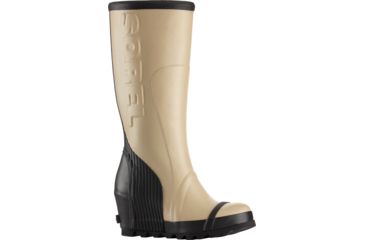 Image of Sorel Joan Rain Wedge Tall Felt Rubber Boot - Women's-Beach/Black-Medium-11
