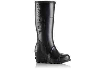 Image of Sorel Joan Rain Wedge Tall Rubber Boot - Women's-Black/Sea Salt-Medium-6.5