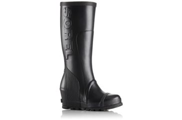 Image of Sorel Joan Rain Wedge Tall Rubber Boot, Womens, Black/Sea Salt, 12 US, 1717581010-12