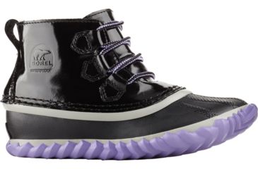 Image of Sorel Out 'N About Lace Patent Leather Casual Boot - Youth-Black/Paisley Purple-1 Youth