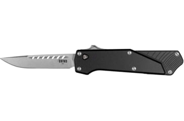 Image of Southern Grind Arachnid Automatic Folding Knife, 3.2 in, S35VN Steel, Point Plain Blade, Stonewash Drop, Black 7075-T6 Aluminum Handle, SG12030020