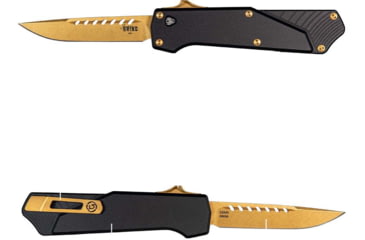 Image of Southern Grind Arachnid Automatic Folding Knife, 3.2 in, S35VN Steel, Drop Point Plain Blade, Bronze, Black 7075-T6 Aluminum Handle, SG12031020