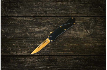 Image of Southern Grind Arachnid Automatic Folding Knife, 3.2 in, S35VN Steel, Drop Point Plain Blade, Bronze, Black 7075-T6 Aluminum Handle, SG12031020