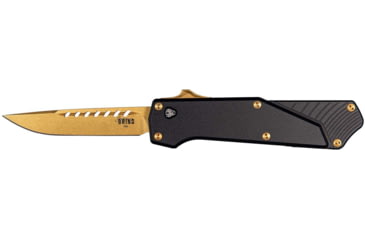 Image of Southern Grind Arachnid Automatic Folding Knife, 3.2 in, S35VN Steel, Drop Point Plain Blade, Bronze, Black 7075-T6 Aluminum Handle, SG12031020