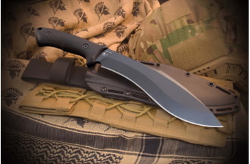 Image of Spartan Blades Harsey Kukri Fixed Blade Knife, 14in Overall, 8.5in Black Oxide Coated 1095 Cro-Van Carbon Steel Blade, Black Grooved G10 Handle, Injection Molded Sheath, SBSL007BK