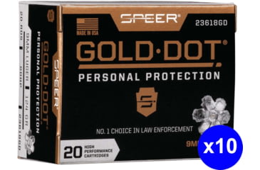 Image of Speer Gold Dot 9 mm Luger 124 Grain Gold Dot Hollow Point Centerfire Pistol Ammo, 200 Rounds