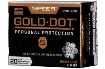 Image of Speer Gold Dot Handgun Personal Protection 9mm Luger 115 Grain Gold Dot Hollow Point Cavity Brass Cased Pistol Ammo, 50 Rounds, 53614GD
