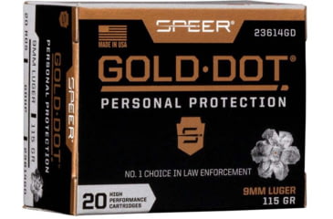 Image of Speer Gold Dot Handgun Personal Protection 9mm Luger 115 Grain Gold Dot Hollow Point Cavity Brass Cased Pistol Ammo, 50 Rounds, 53614GD