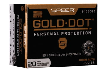 Image of Speer Gold Dot Pistol Ammo, 10mm Auto, Gold Dot Hollow Point, 200 grain, 20 Rounds, 54000GD