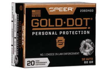 Image of Speer Gold Dot Pistol Ammo, .32 ACP, Gold Dot Hollow Point, 60 grain, 20 Rounds, 23604GD