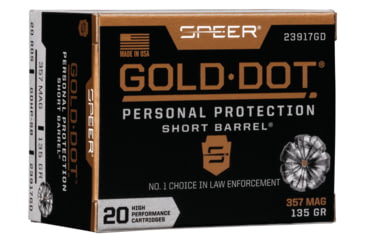 Image of Speer Gold Dot .357 Magnum 135 Grain Hollow Point Short Barrel Centerfire Pistol Ammo, 20 Rounds, 23917GD