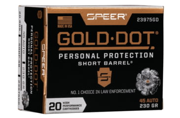 Image of Speer Gold Dot Pistol Ammo, .45 ACP, Gold Dot Hollow Point Short Barrel, 230 grain, 20 Rounds, 23975GD