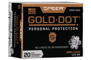 Image of Speer Gold Dot 9 mm Luger 115 Grain Hollow Point Centerfire Pistol Ammo, 20 Rounds, 23614GD