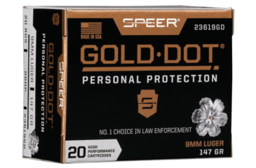 Image of Speer Gold Dot Pistol Ammo, 9 mm Luger, Gold Dot Hollow Point, 147 grain, 20 Rounds, 23619GD