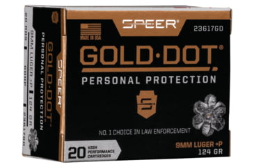 Image of Speer Gold Dot Pistol Ammo, 9 mm +P, Gold Dot Hollow Point, 124 grain, 20 Rounds, 23617GD