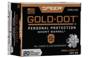 Image of Speer Gold Dot 9 mm +P 124 Grain Gold Dot Hollow Point Short Barrel Centerfire Pistol Ammo, 20 Rounds, 23611GD