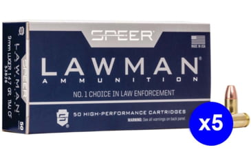 Image of Speer Lawman Handgun CleanFire Training, 9 mm Luger, 147 Grain, TMJ, Brass Cased, Centerfire Pistol Ammo