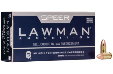 Image of Speer Lawman CleanFire Training 9 mm Luger 124 Grain Total Metal Jacket Centerfire Pistol Ammo, 50 Rounds, 53824