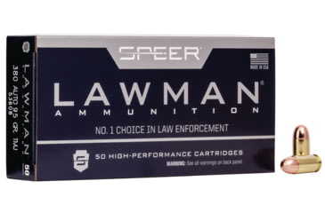 Image of Speer Lawman Training .380 ACP 95 Grain Total Metal Jacket Centerfire Pistol Ammo, 50 Rounds, 53608