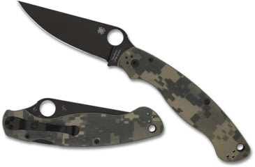 Image of Spyderco Military 2 Folding Knife by Sal Glesser, 4in, Plain Black DLC CPM S30V, Drop Point Blade, Digital Camo G10 Handle Includes Pocket Clip, C36GPCMOBK2