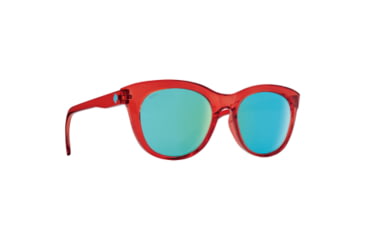Image of Spy Optic Boundless Women's Sunglasses, Translucent Red Frame, Bronze w/ Light Blue spectra Mirror Lens, Medium/Large, 101597