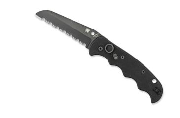 Image of Spyderco Autonomy Automatic Folding Knife, 3.7in, H-1 Steel, Serrated Blade, Black Coated, Drop Point Blade, G-10, Black Handle, C165GSBBK