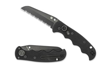 Image of Spyderco Autonomy Automatic Folding Knife, 3.7in, H-1 Steel, Serrated Blade, Black Coated, Drop Point Blade, G-10, Black Handle, C165GSBBK