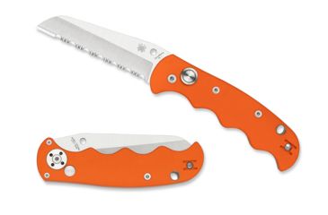 Image of Spyderco Autonomy Automatic Folding Knife, 3.7in, H-1, Serrated Drop Point, G-10, Orange Handle, C165GSORCG