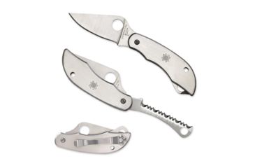 Image of Spyderco ClipiTool Folding Knife, 2.01in, 8Cr13MoV, Clip Point Plain/Serrated Blade, Stainless Steel, Silver Handle, C176P&amp;S