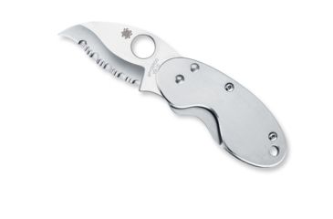 Image of Spyderco Cricket Folding Knife, 1.9in, VG-10, Serrated Drop Point Blade, Stainless Steel, Silver Handle, C29S