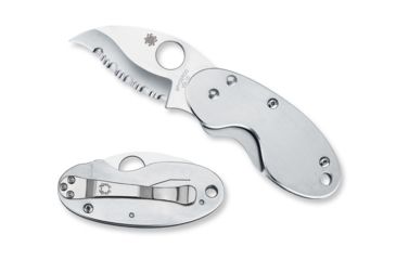 Image of Spyderco Cricket Folding Knife, 1.9in, VG-10, Serrated Drop Point Blade, Stainless Steel, Silver Handle, C29S
