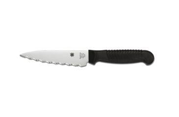 Image of Spyderco Kitchen Paring Fixed Blade Knife, 4.5in, MBS-26 Serrated Blade, Sheepsfoot Blade, Black Polypropylene Handle, K05SBK