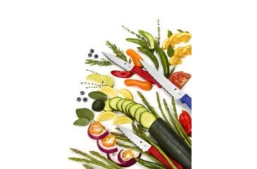 Image of Spyderco Kitchen Paring Fixed Blade Knife, 4.5in, MBS-26 Serrated Blade, Sheepsfoot Blade, Polypropylene Handle, Red, K05SRD