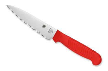 Image of Spyderco Kitchen Paring Fixed Blade Knife, 4.5in, MBS-26 Serrated Blade, Sheepsfoot Blade, Polypropylene Handle, Red, K05SRD