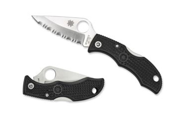 Image of Spyderco Ladybug 3 Folding Knife, 1.9in, VG-10, Clip Point, Serrated Blade, FRN Black Handle, LBKS3
