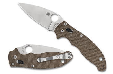 Image of Spyderco Manix 2 Folding Knife, 3.37in, CPM CRU-WEAR, Leaf Blade, Brown Canvas Micarta Handle, SPY-C101MPCW2