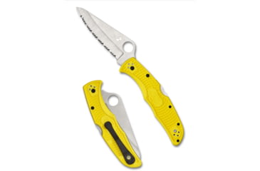 Image of Spyderco Pacific Salt 2 Folding Knife, 3.78in, H-2 Steel, Drop Point Blade, Fully Serrated, FRN Yellow Handle, C91SYL2