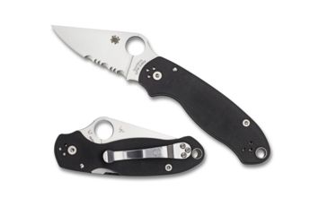 Image of Spyderco Para 3 Folding Knife, 2.95in, CPM S45VN, Satin Finish, Clip Point Blade, Combo Blade, G-10, Black Handle, C223GPS
